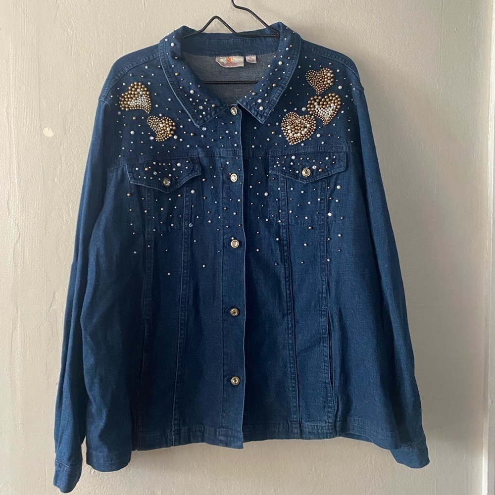 Quacker Factory Beaded Denim Jean Jacket Women’s Plus Size 1X Button Down Coat - Picture 10 of 10